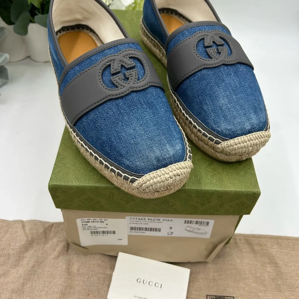 Men's Gucci blue denim ESPADRILLES size 8, made in Spain